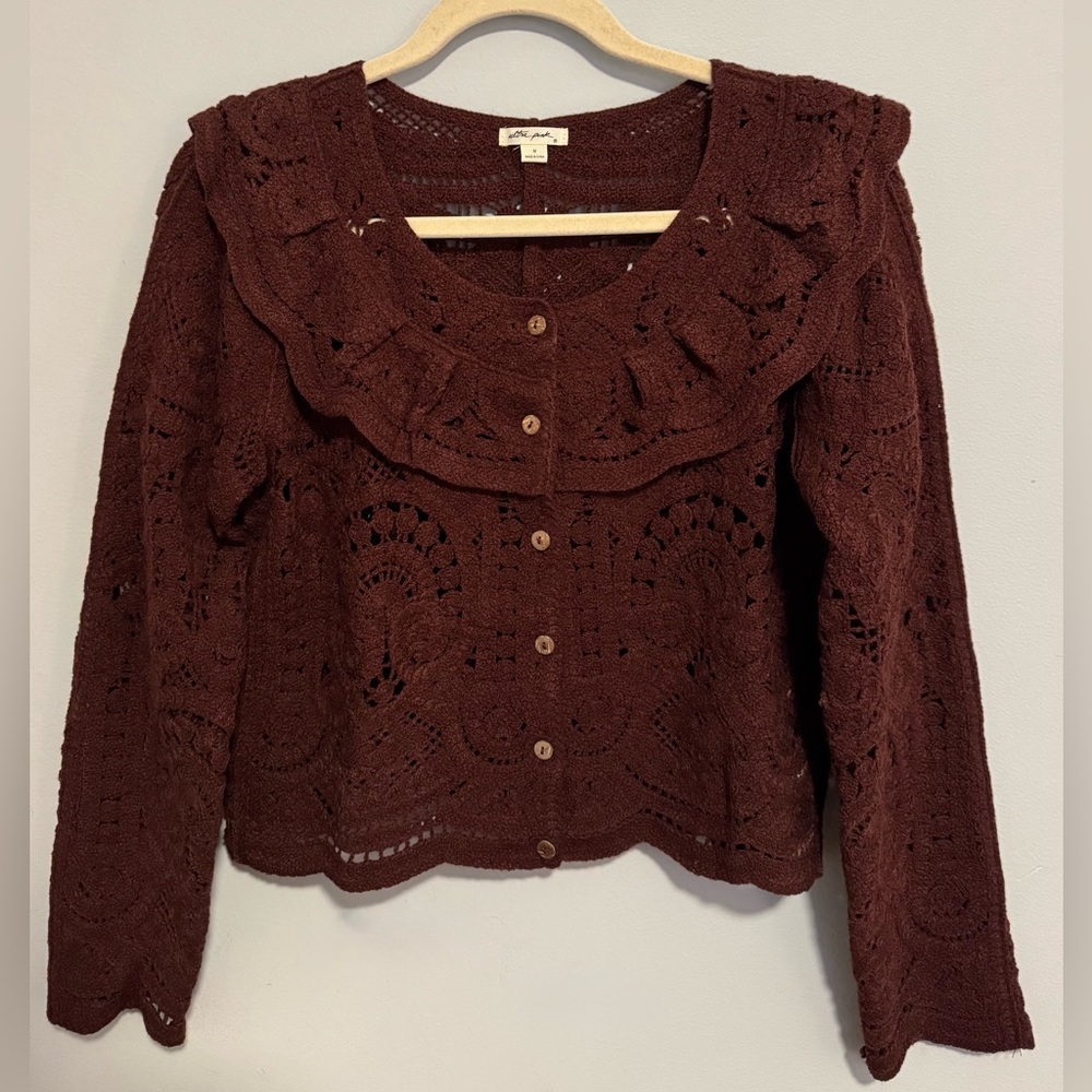 NWOT Cottagecore Brown Crochet Cardigan